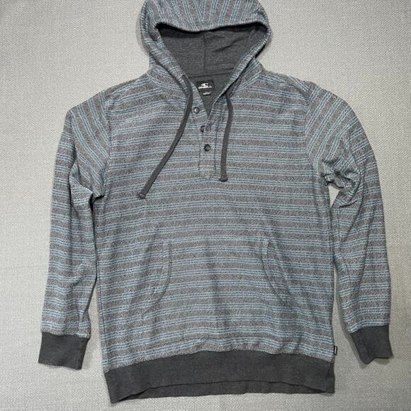 Oneill Hoodie Henley Mens Size Large Blue Striped Pullover Comfy Surf Staple - Picture 1 of 6